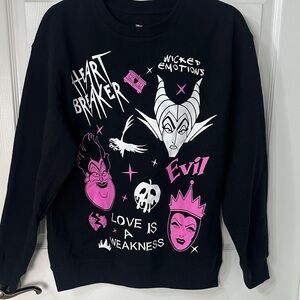 Disney Black Sweatshirt with Pink & White Villains Graphics-NWOT